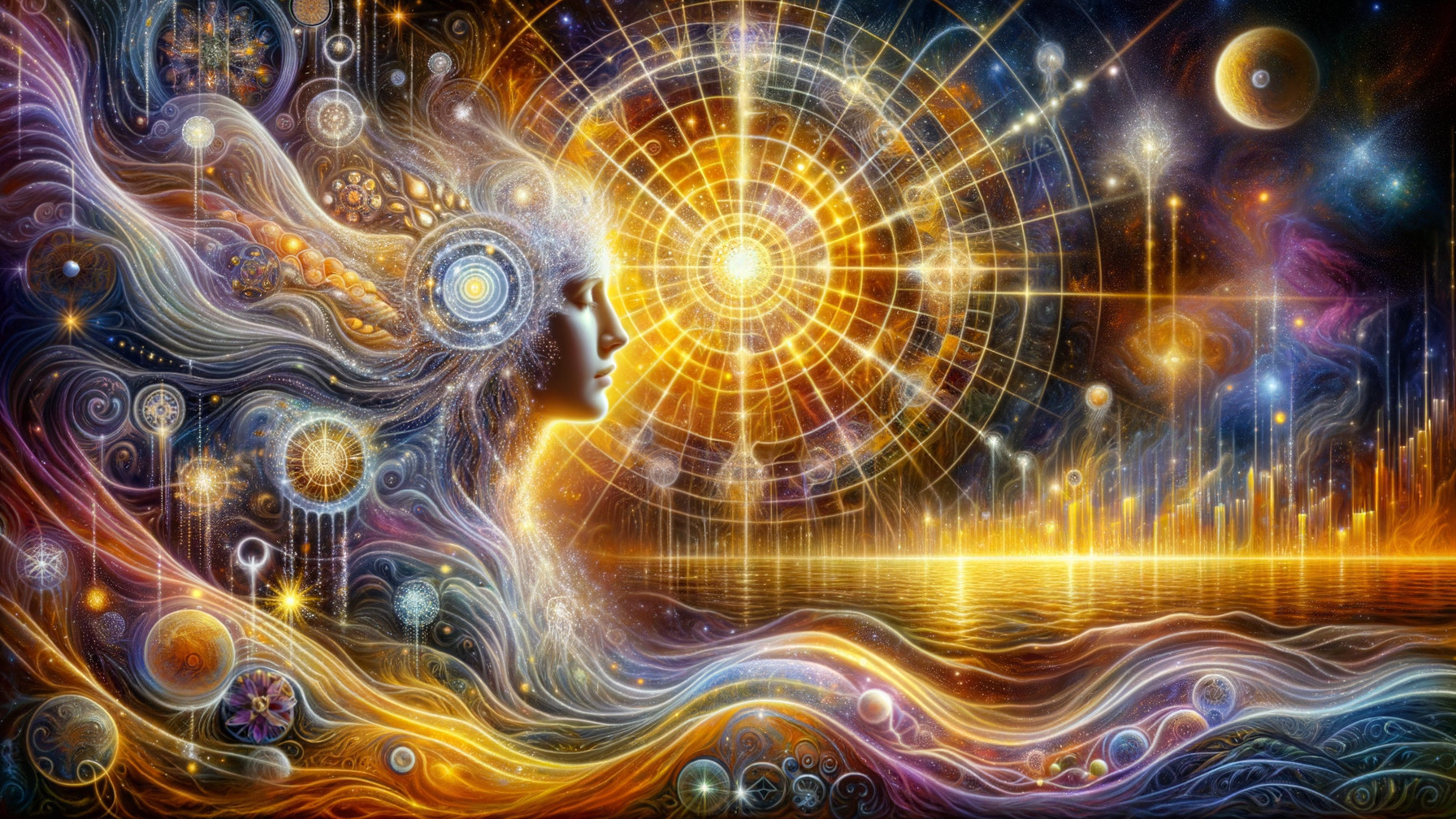 Ethereal Figure in Cosmic Colorful Harmony