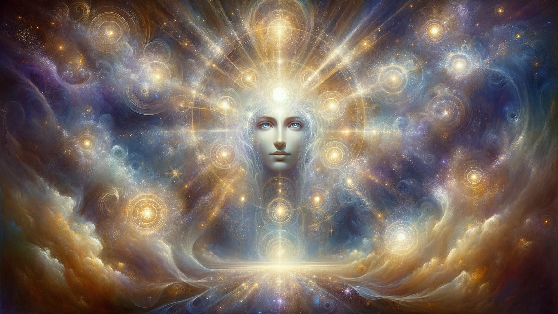 Celestial Figure in Vibrant Cosmic Background