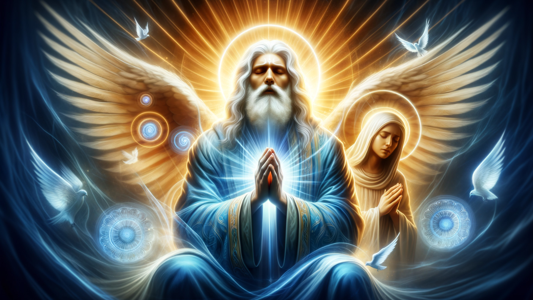 Divine Depiction of God and Mother Mary in Prayer