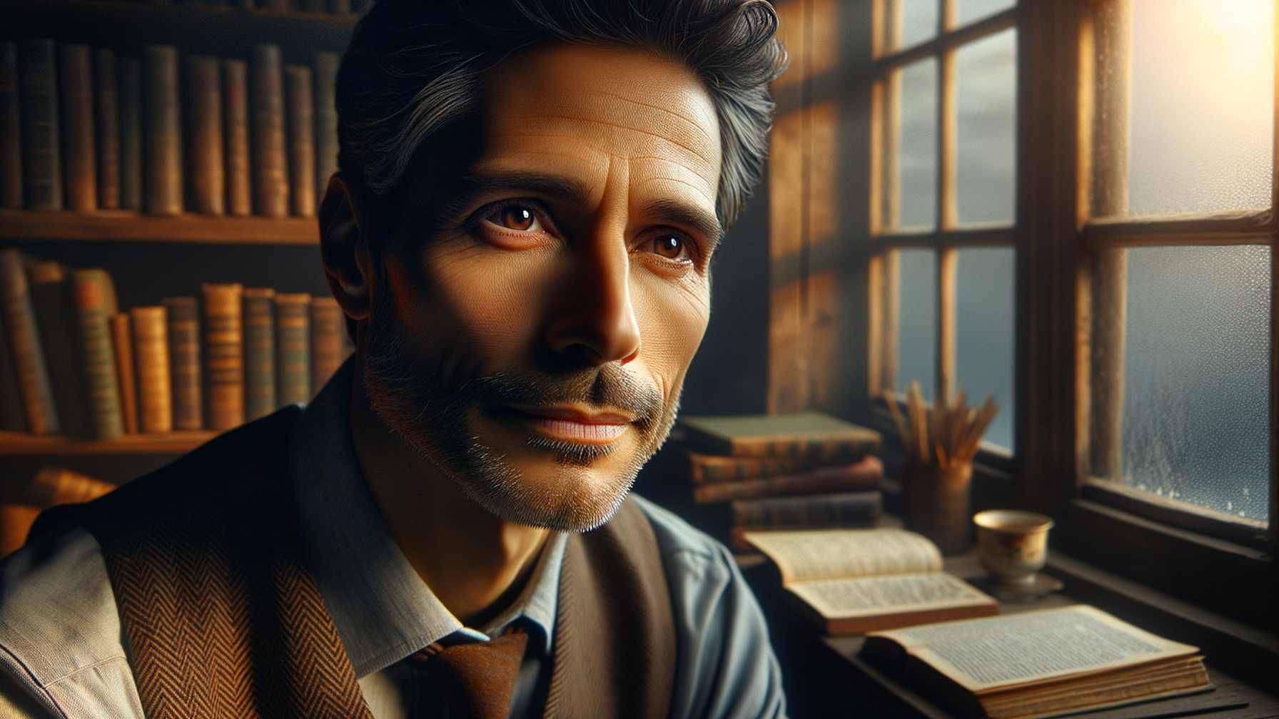 Close-Up Portrait of a Man in Light Blue Shirt and Vest