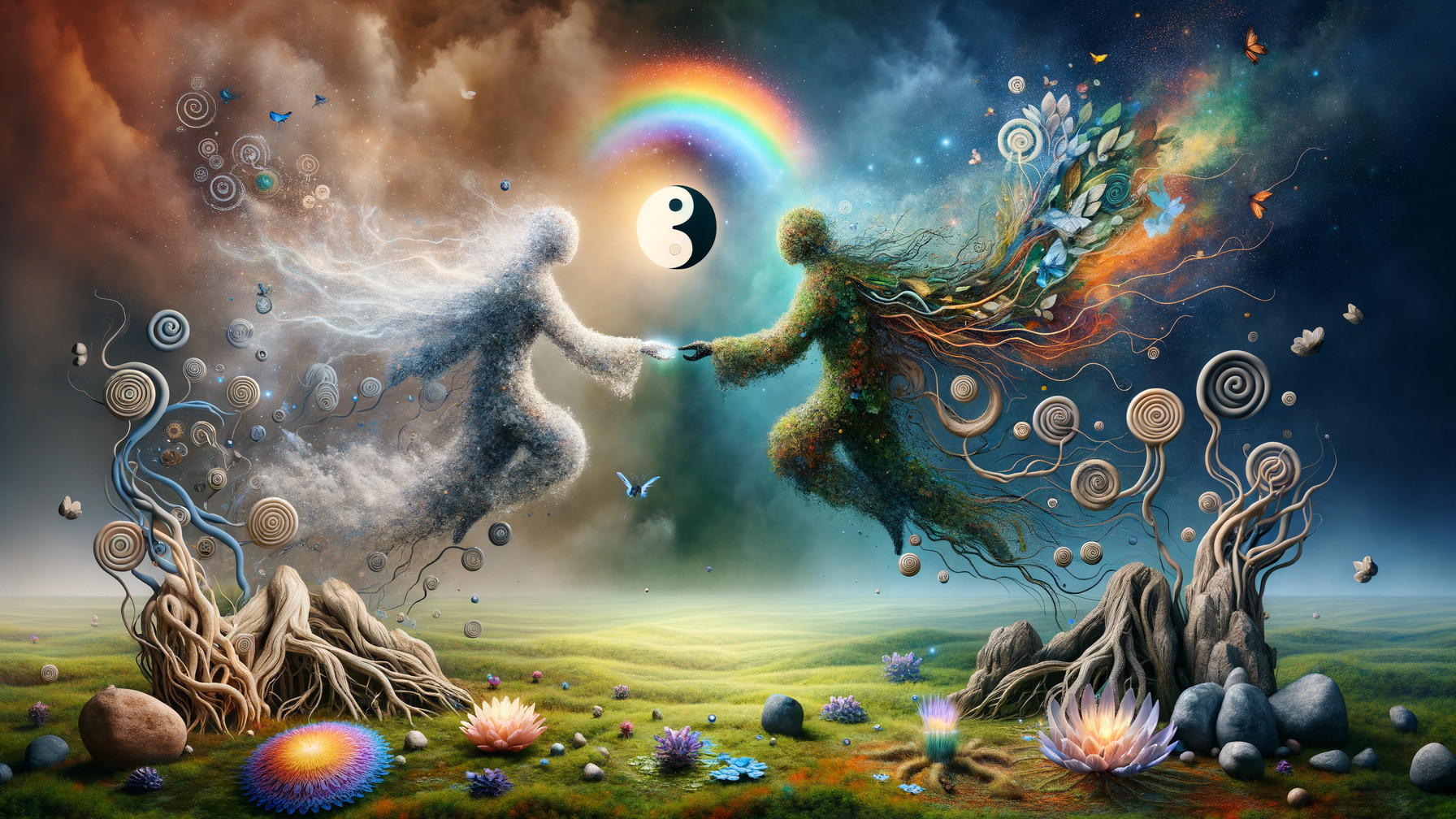Surreal Landscape with Ethereal Figures of Balance