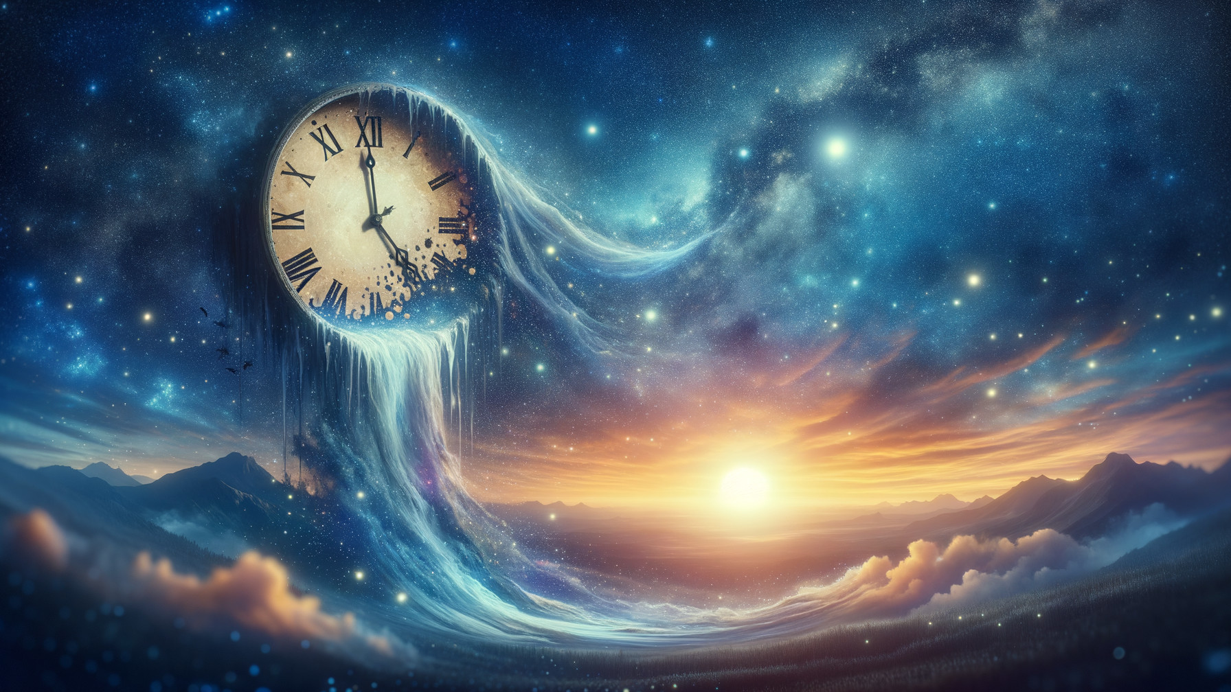 Surreal Landscape with Clock and Liquid Time Elements