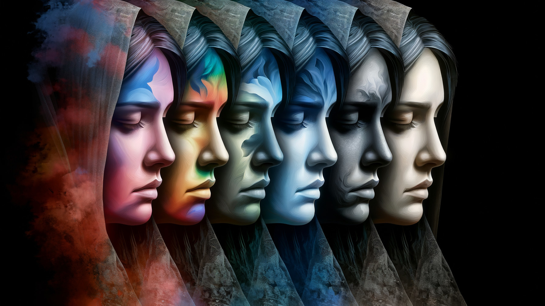 Stylized Female Profiles with Color Transitions
