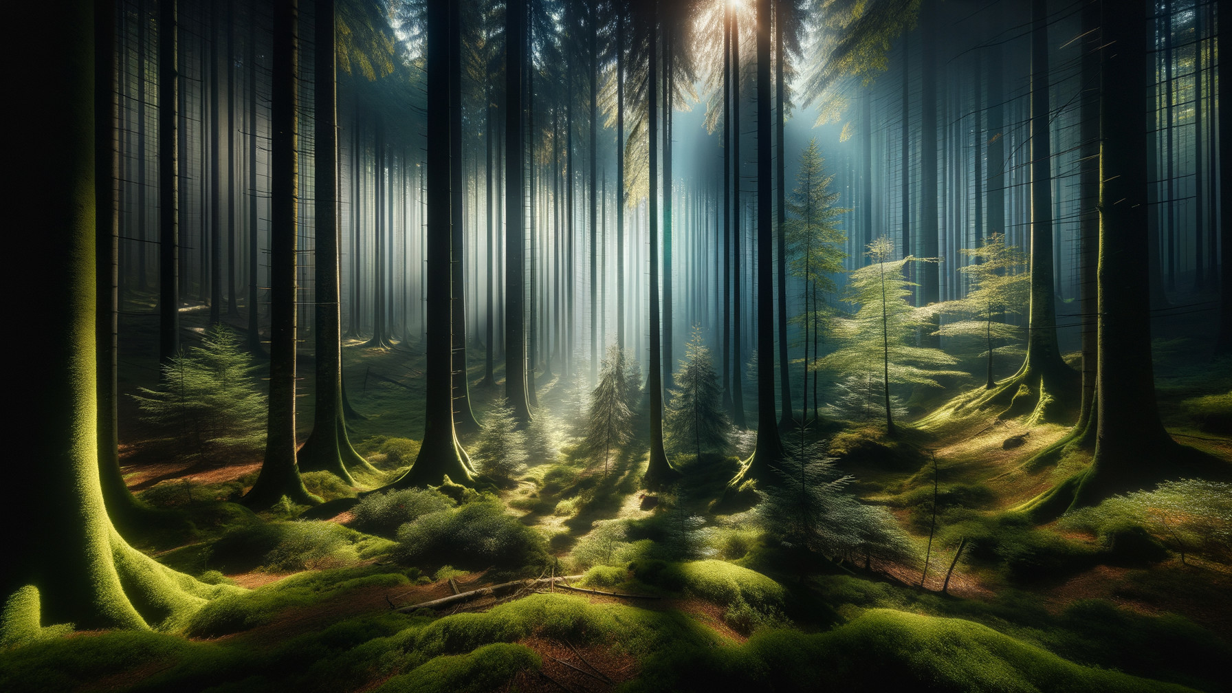 Enchanting Fairytale Forest with Tall Trees and Moss