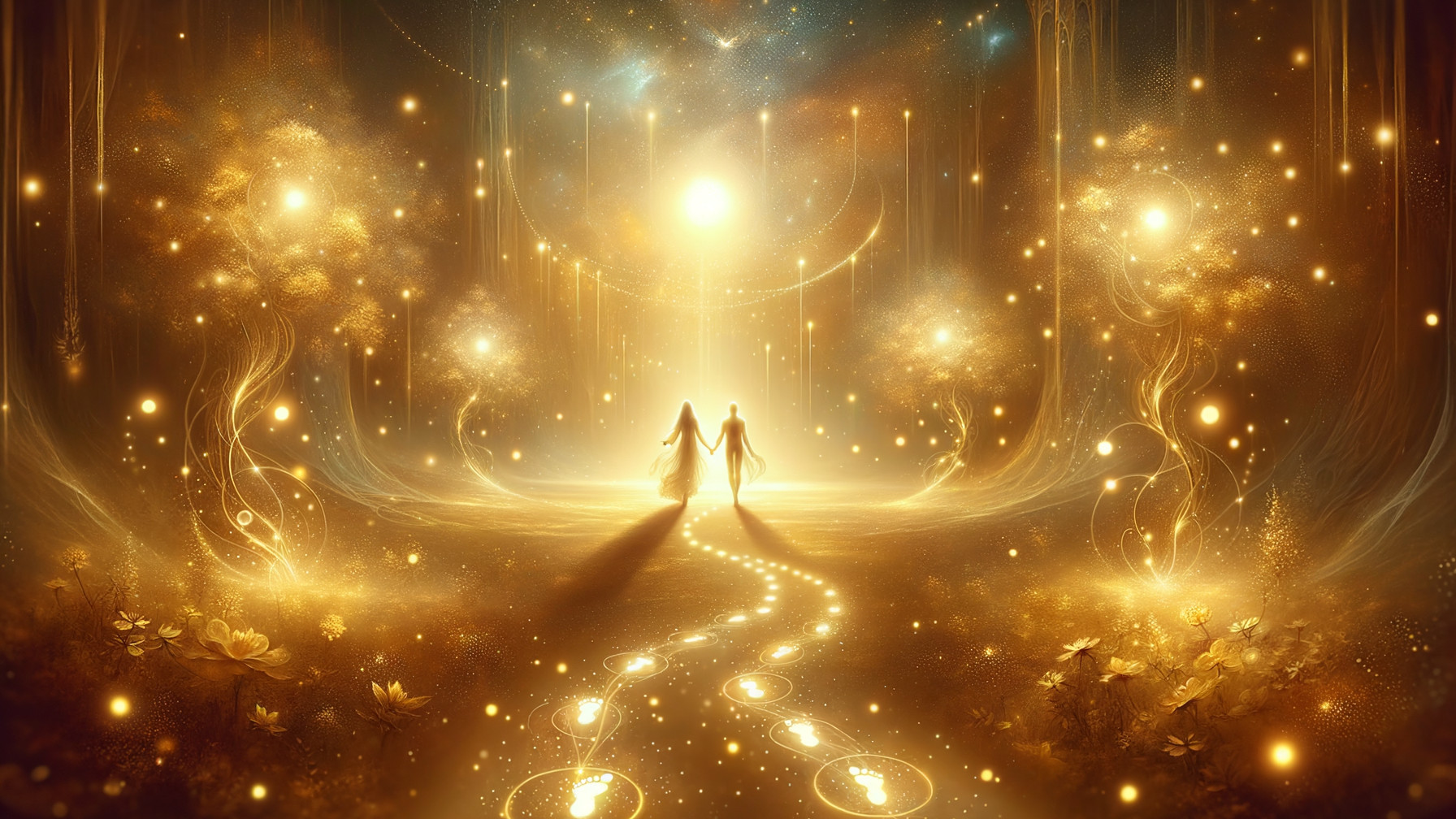 Magical Landscape with Silhouettes in Golden Light