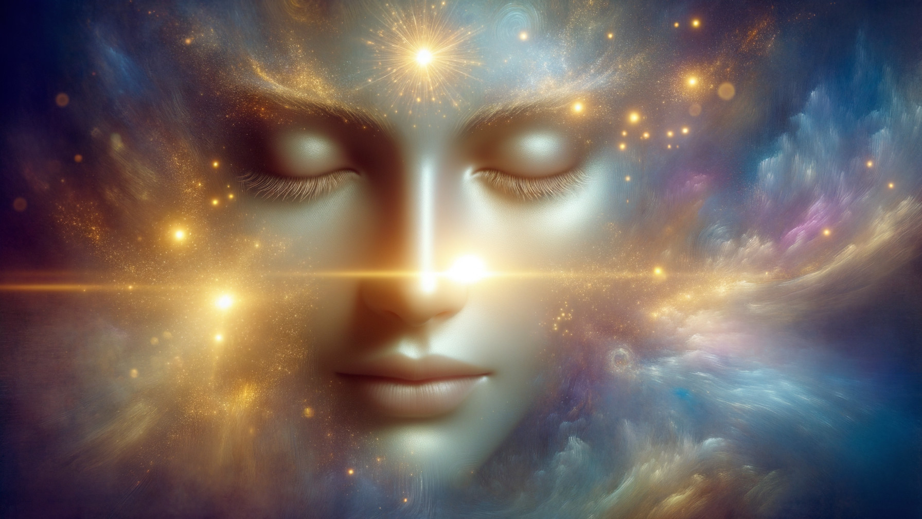 Ethereal Face in Cosmic Background with Vibrant Colors