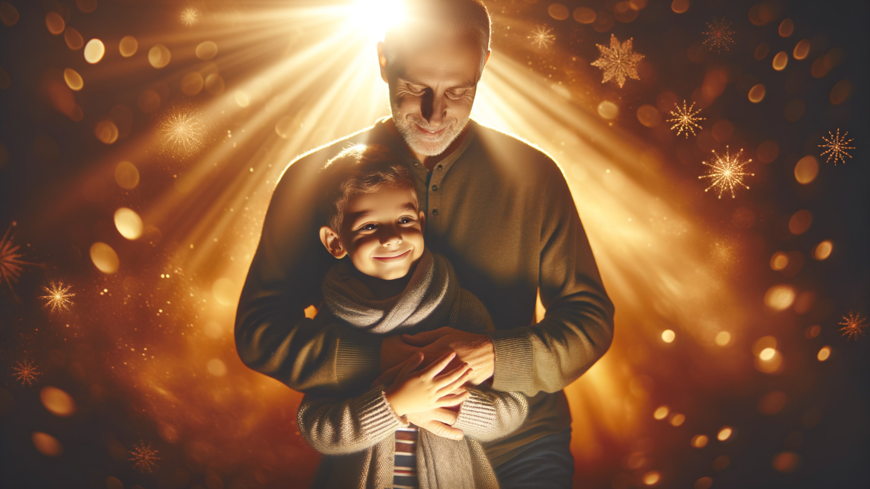 Joyful Scene of a Boy and Man in Festive Atmosphere