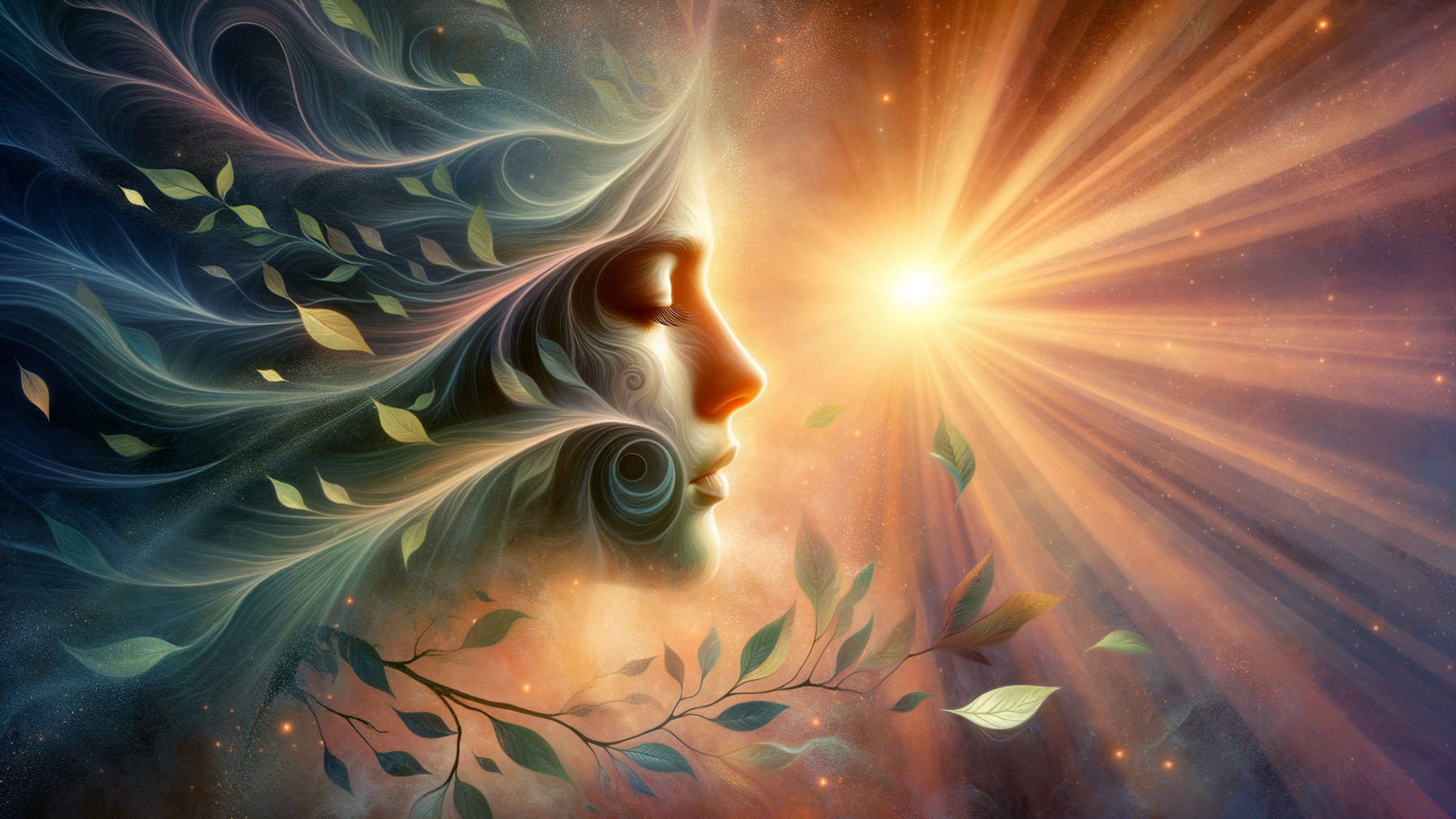 Surreal Woman's Profile Blended with Nature Elements