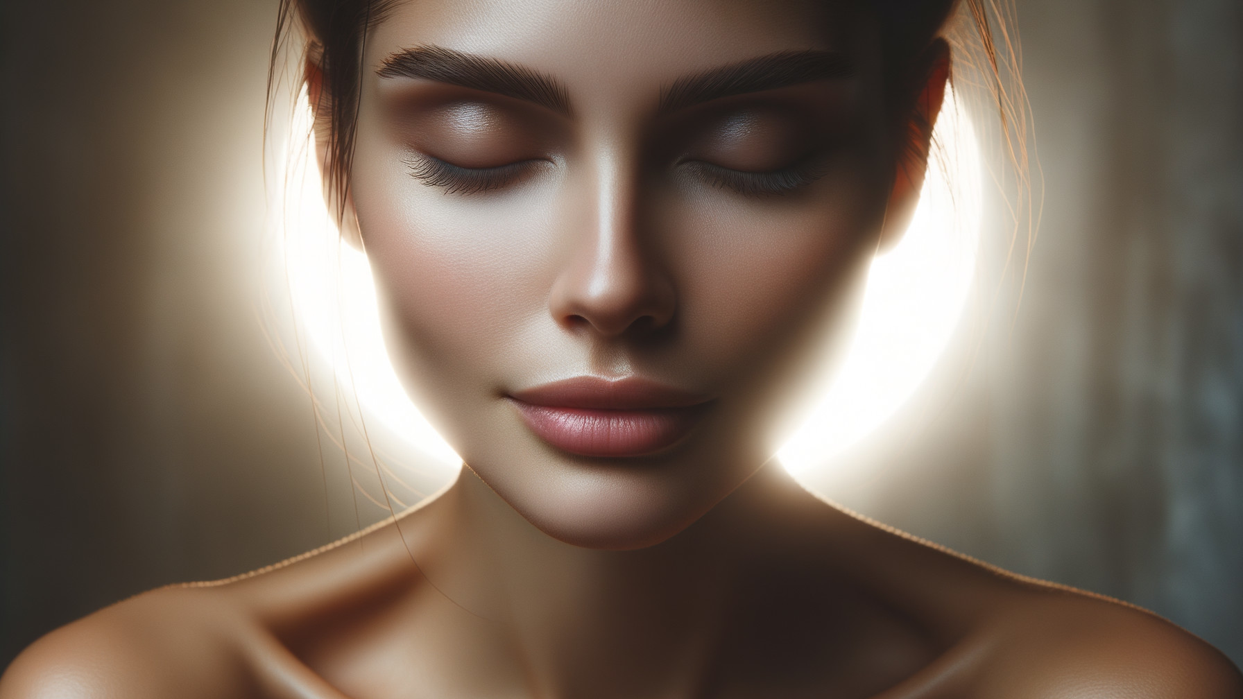 Close-Up Portrait of a Serene Woman with Halo Effect