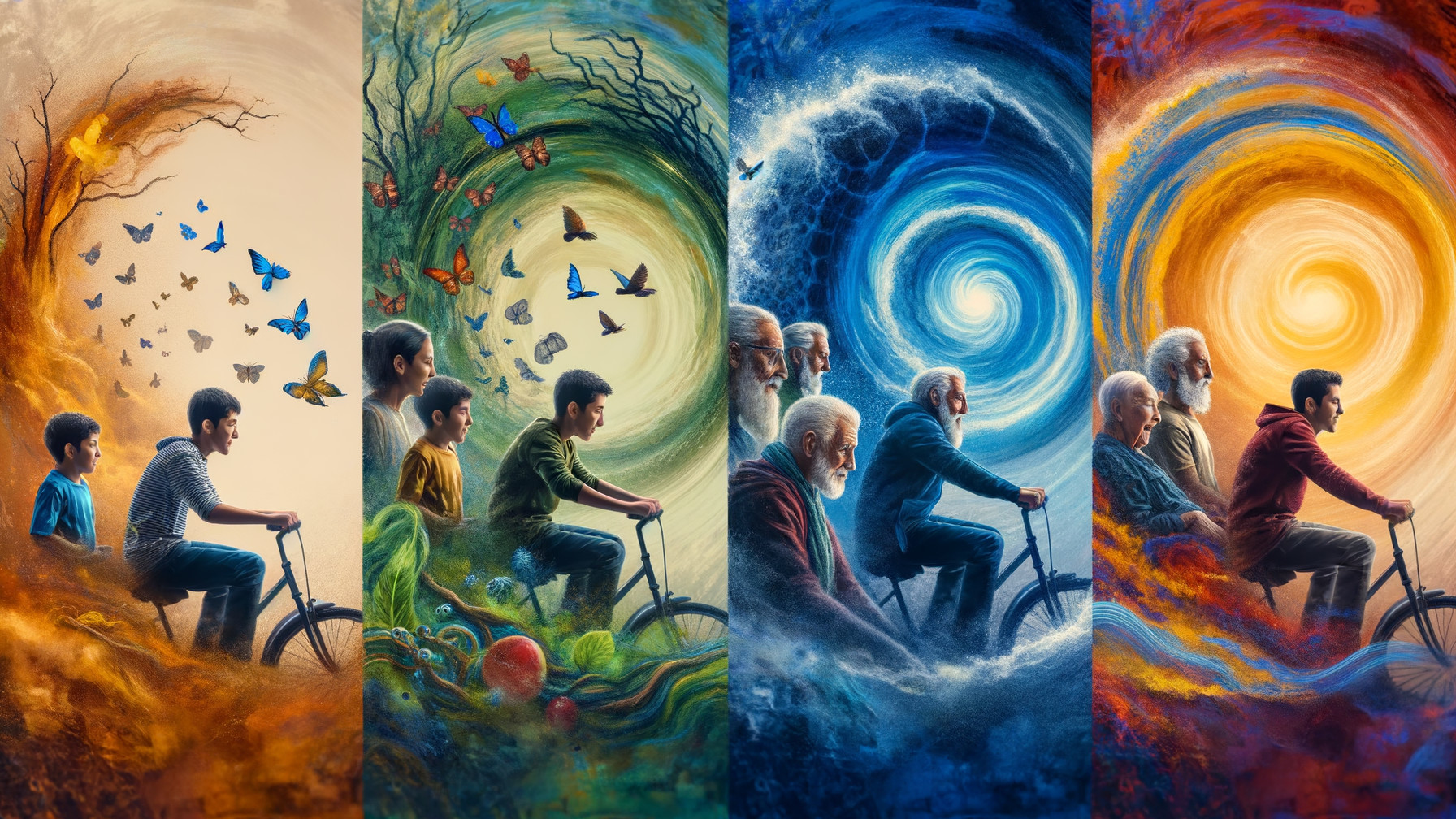 Journey Through Life Stages in Four Vibrant Panels
