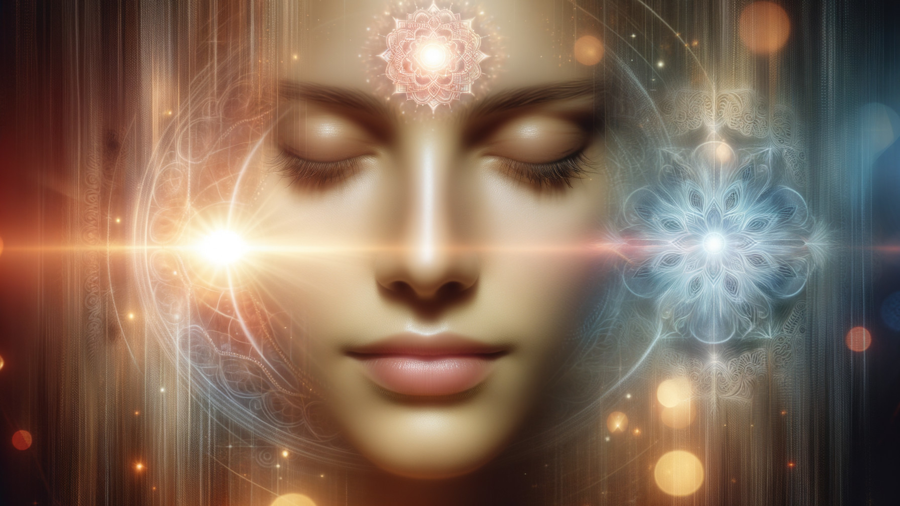 Close-Up of a Tranquil Face with Spiritual Elements