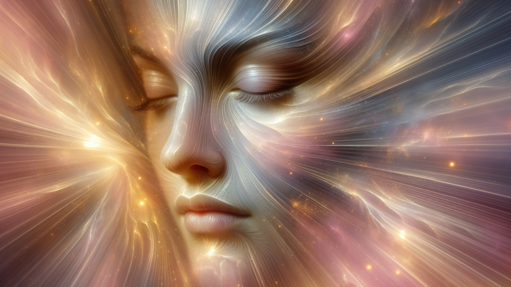 Ethereal Face in a Dreamlike Cascade of Light and Color