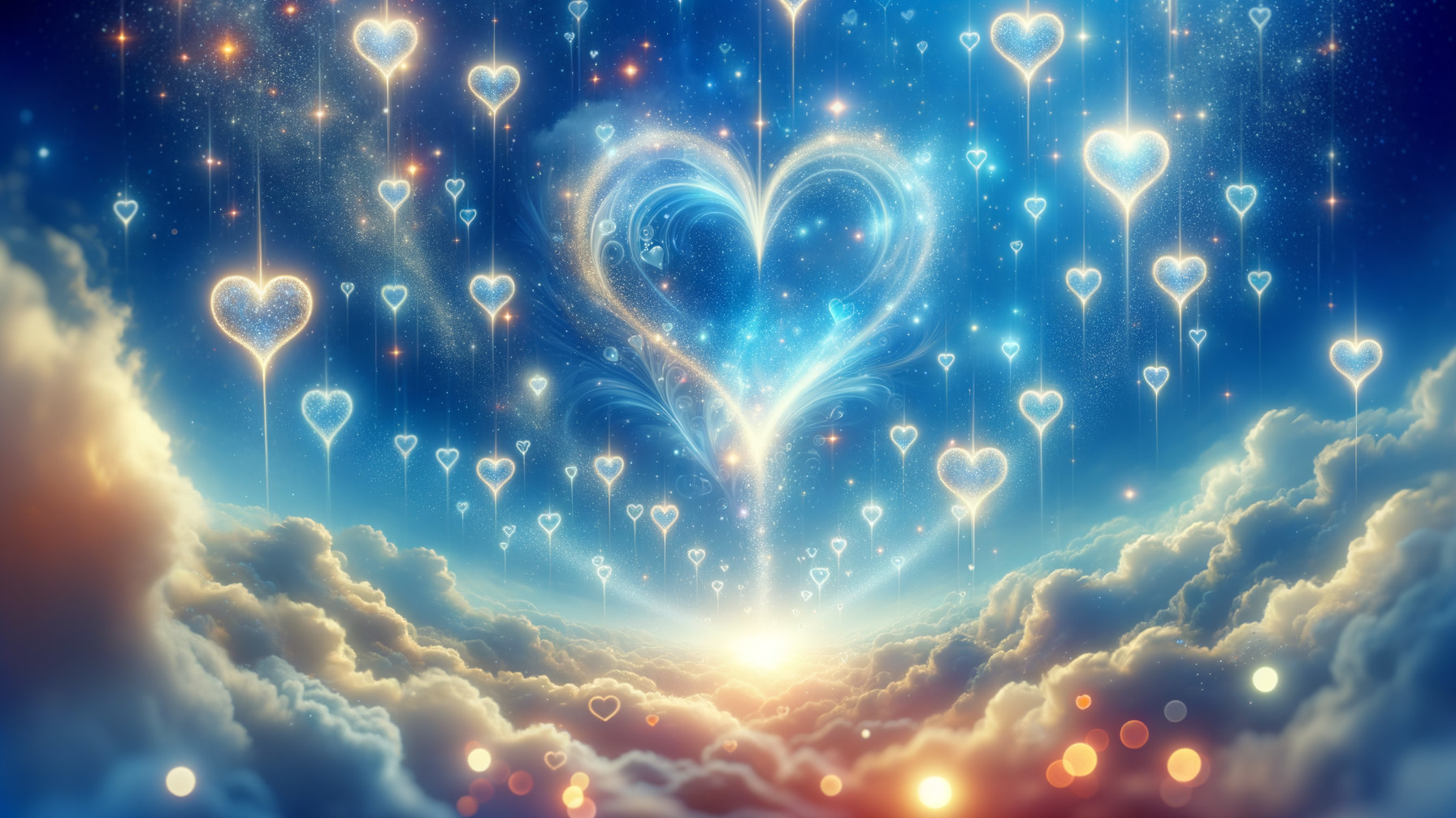Dreamlike Scene of Hearts in a Vibrant Sky