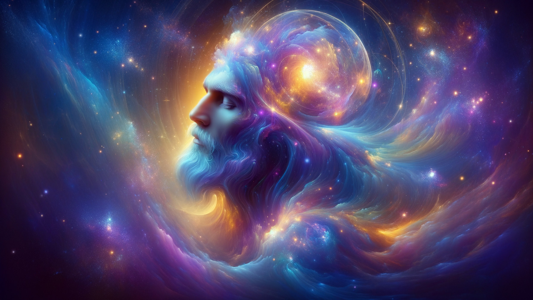 Cosmic Figure Surrounded by Nebulae and Stardust