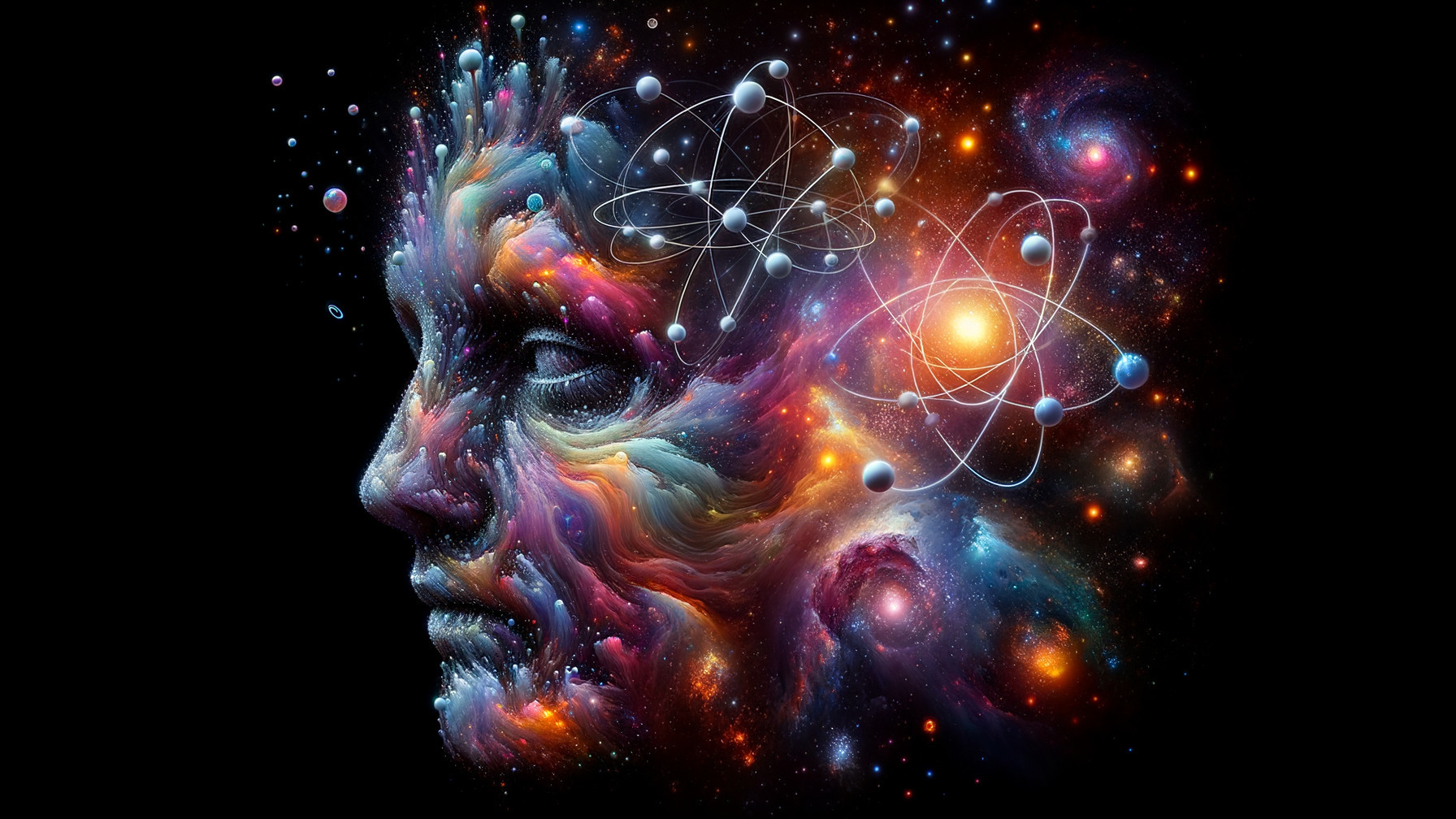 Cosmic Human Face with Galactic Patterns and Stars