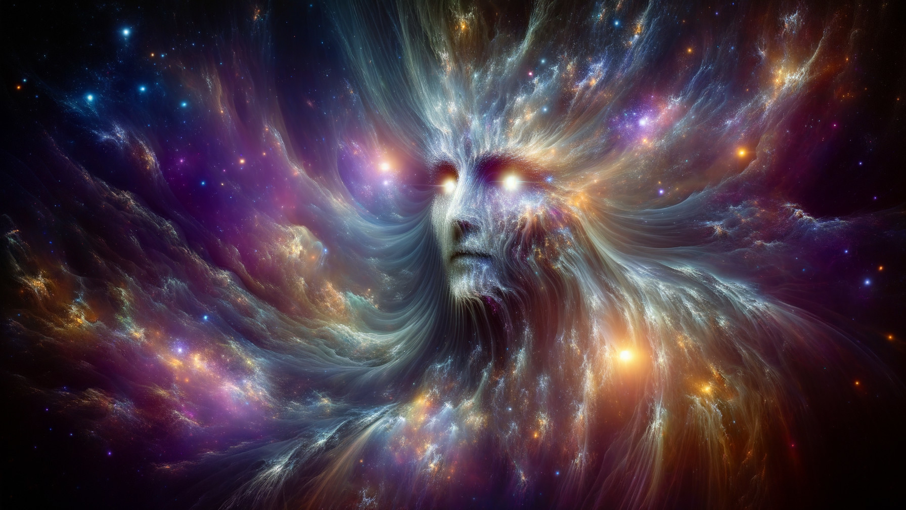 Cosmic Scene with Human-Like Face and Galaxies