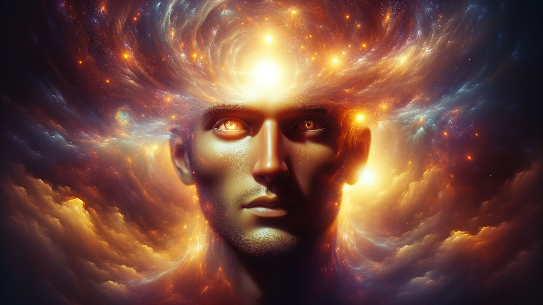 Surreal Human Figure with Cosmic Nebula Head