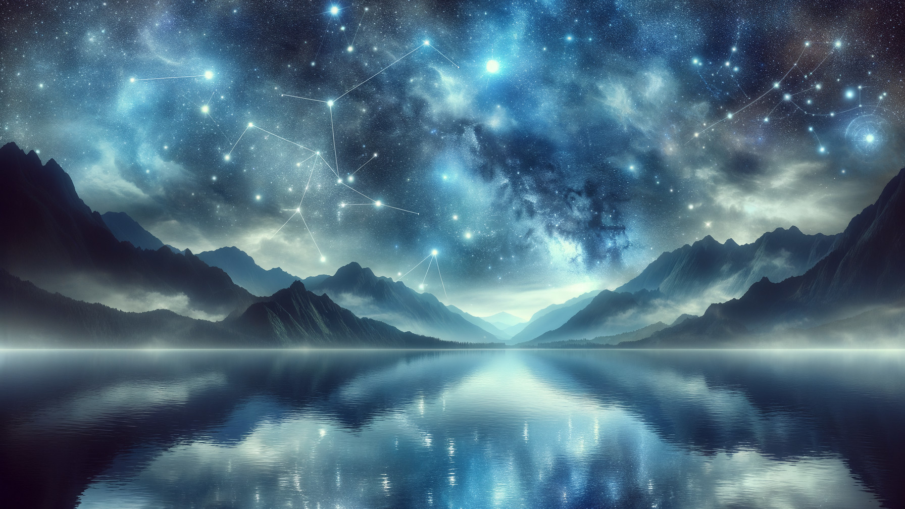 Serene Lake with Night Sky and Majestic Mountains
