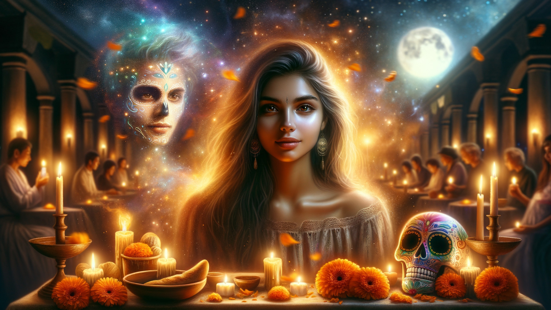 Mystical Celebration with Candles and Marigolds