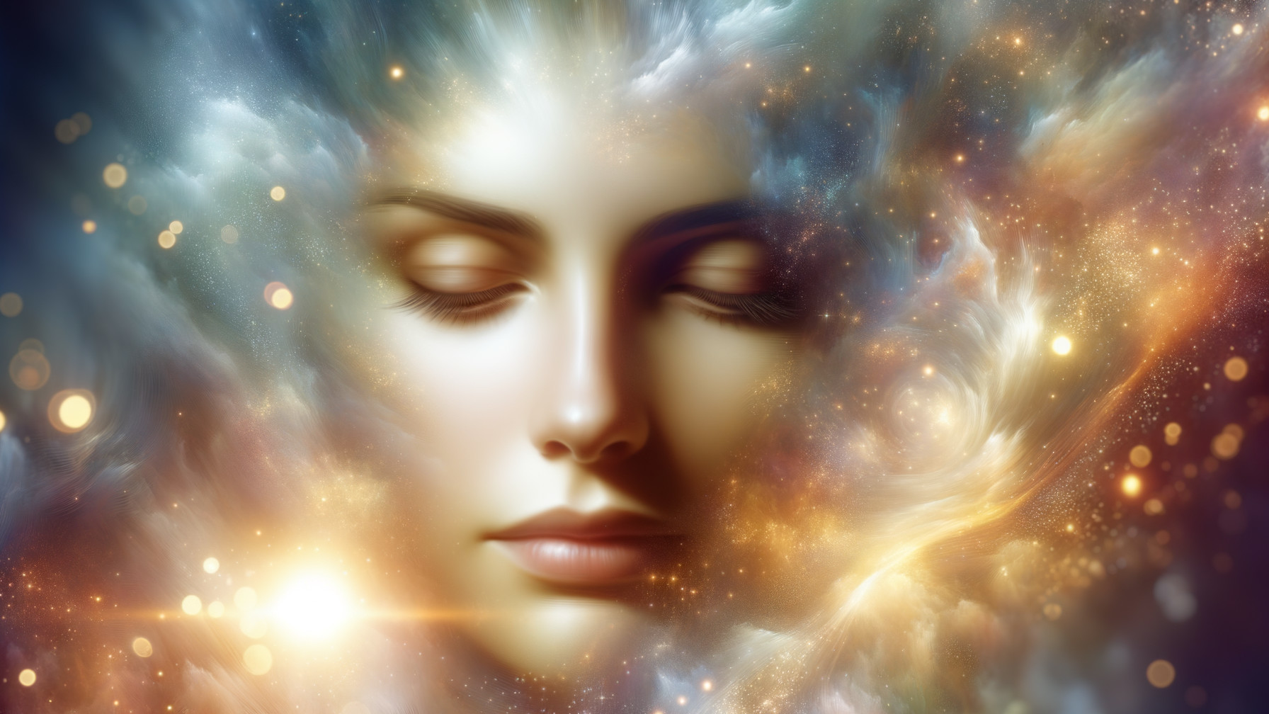 Cosmic Face Surrounded by Ethereal Colors and Stars