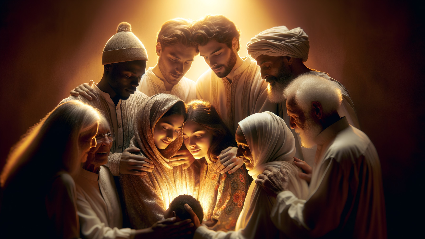Diverse Group United Around a Glowing Object