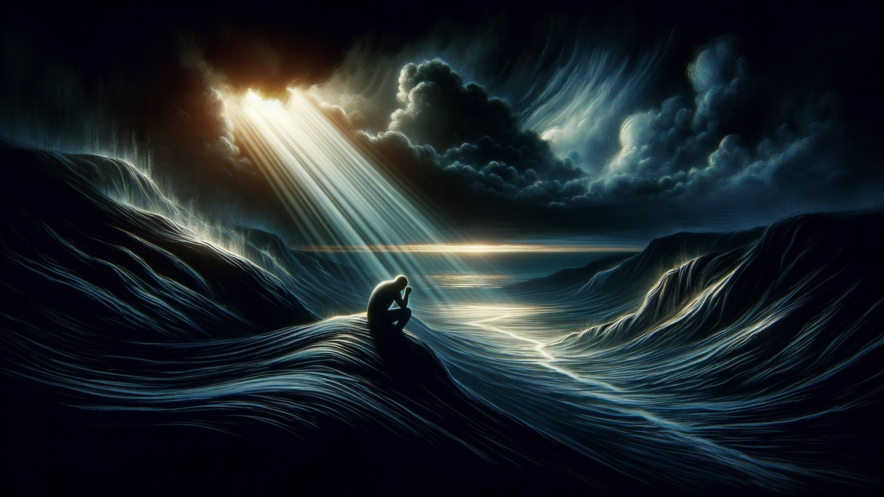 Silhouette in Dramatic Landscape with Stormy Sky