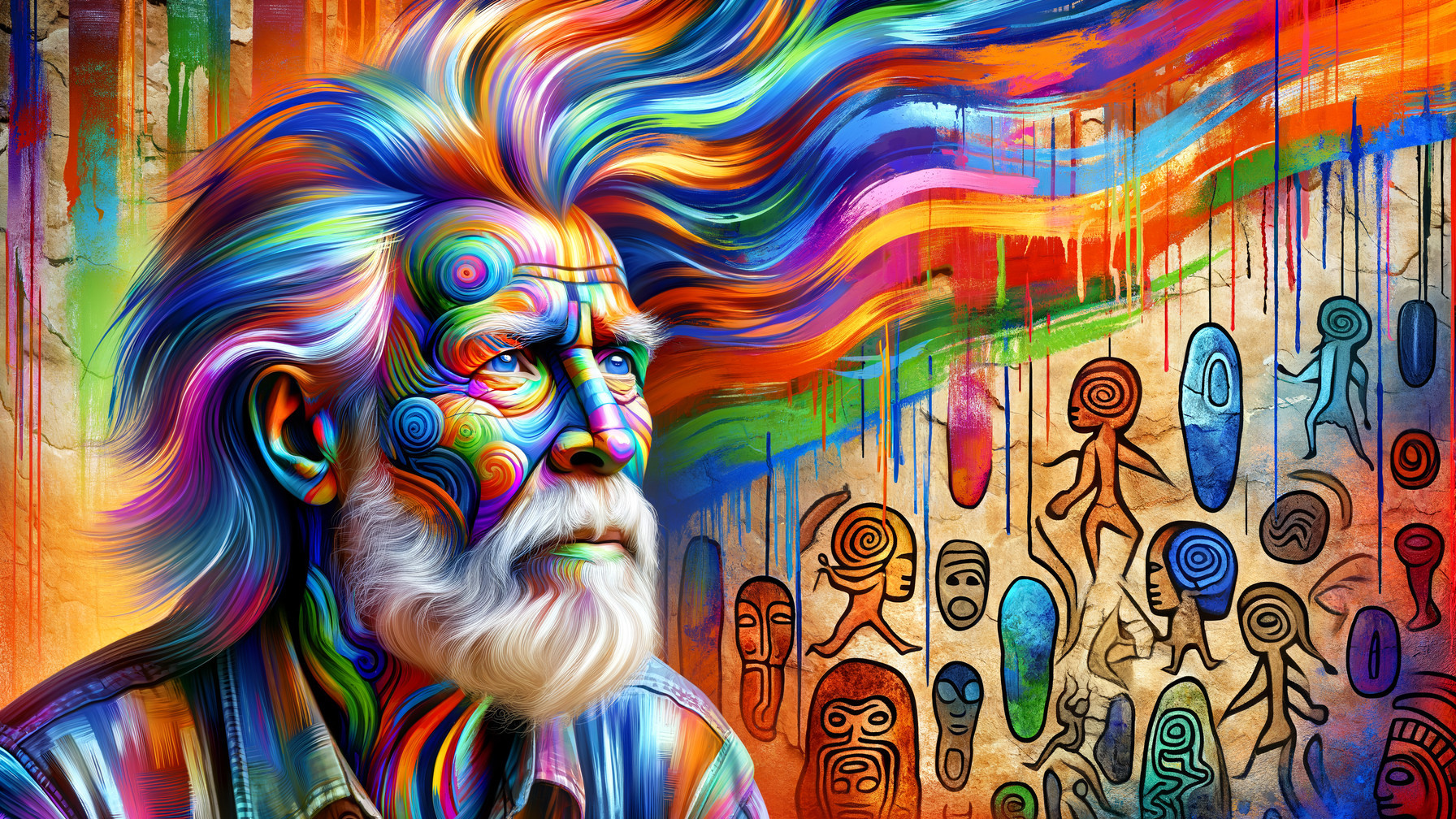 Vibrant Portrait of an Elderly Man with Abstract Background