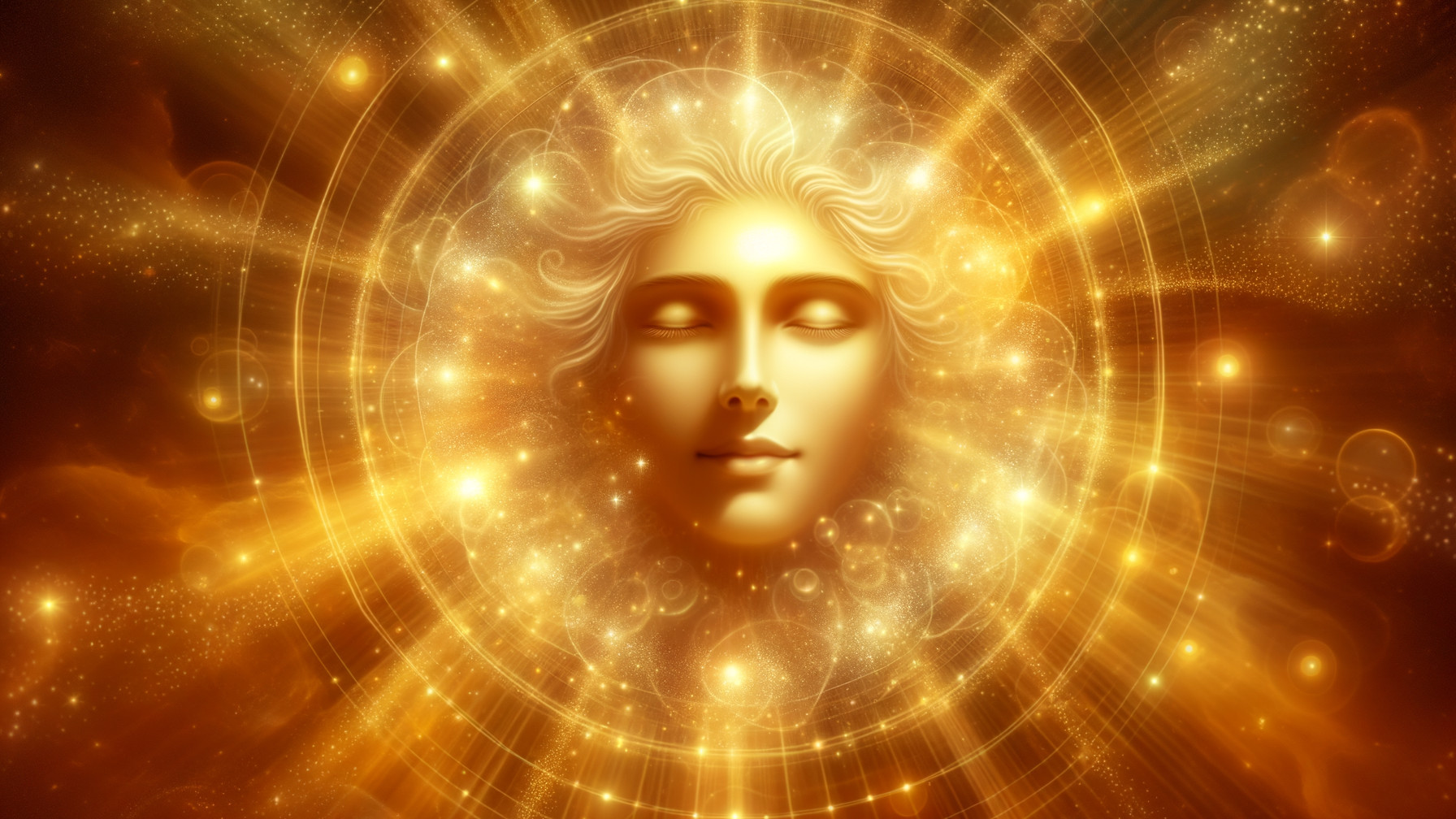 Ethereal Face in Swirling Golden Light Background