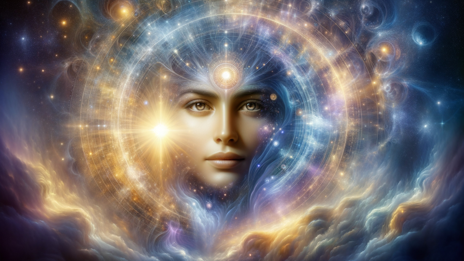 Mystical Face in a Vibrant Cosmic Landscape