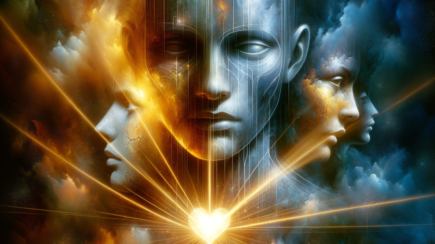 Surreal Composition of Faces in Vibrant Clouds