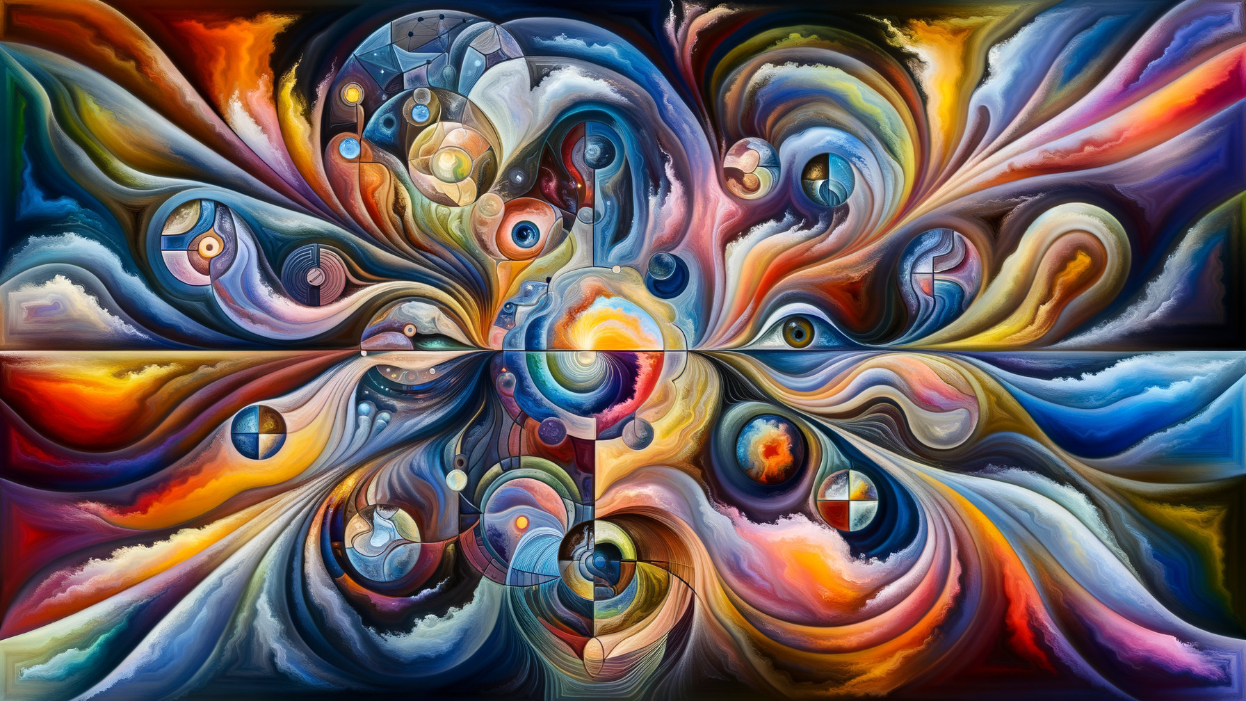 Vibrant Abstract Painting with Swirling Colors and Shapes