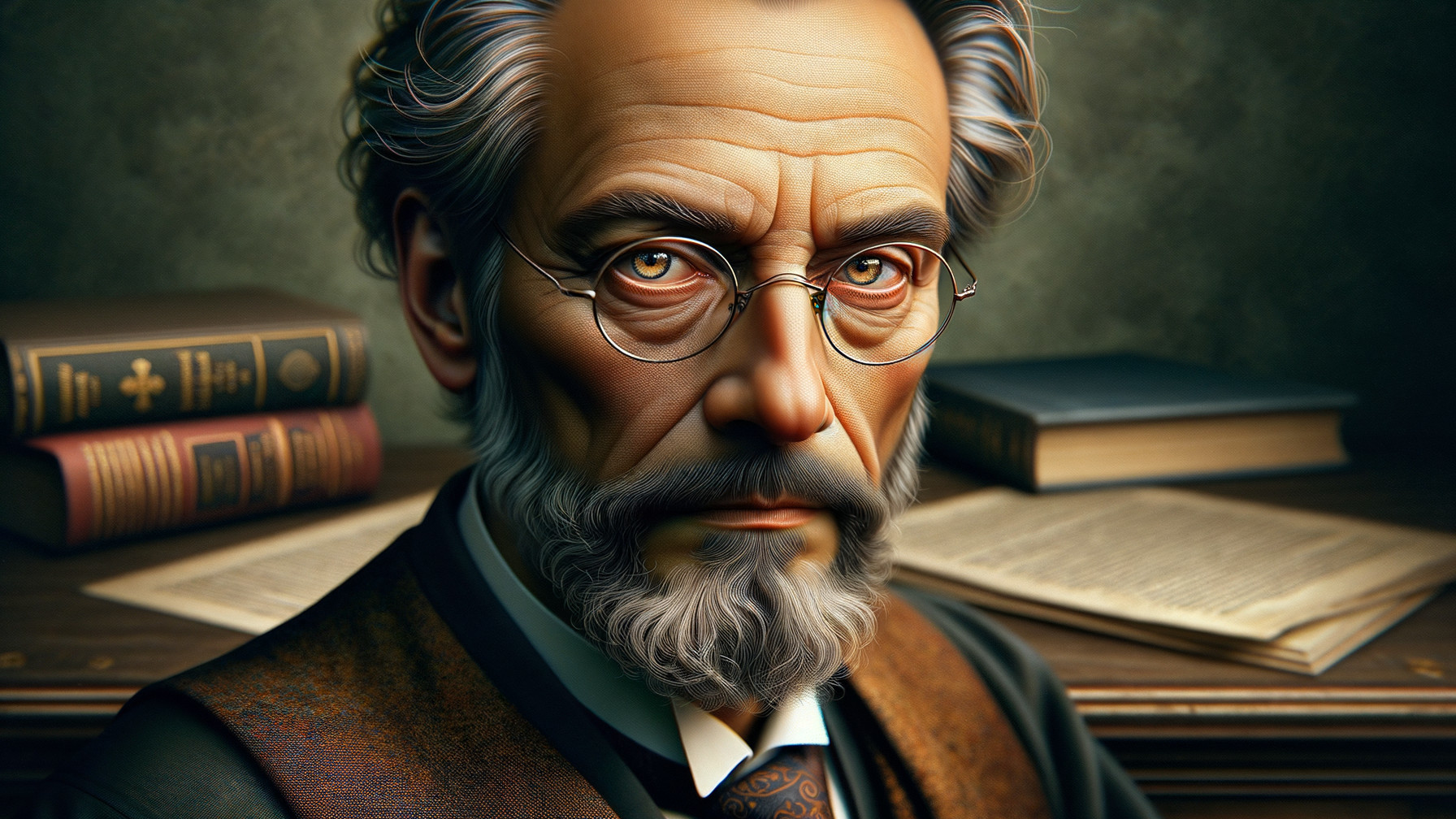 Mature Man in Scholarly Setting with Books and Documents