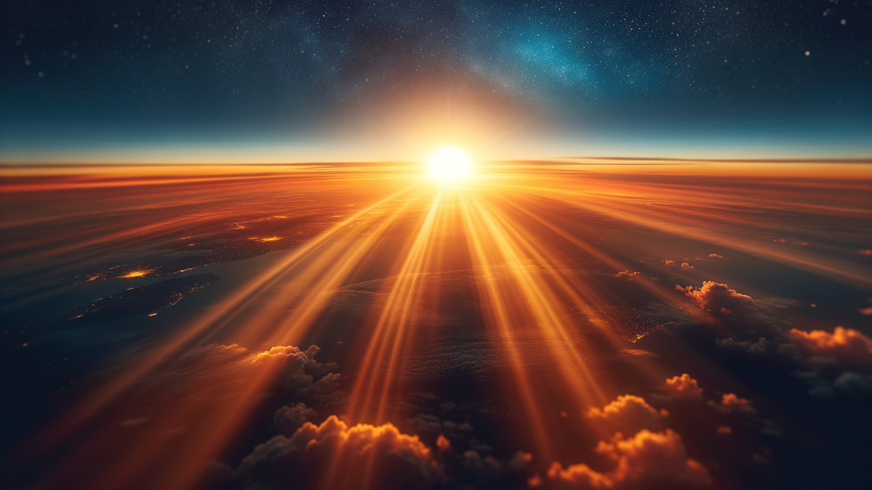 Sunrise Above Clouds with Vibrant Orange and Gold Rays