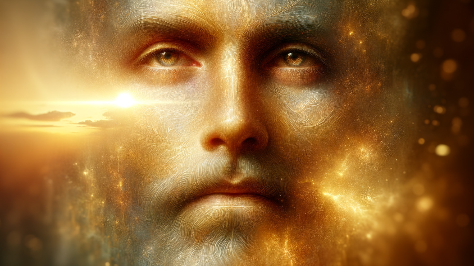 Golden Textured Face of a Man with Bright Eyes