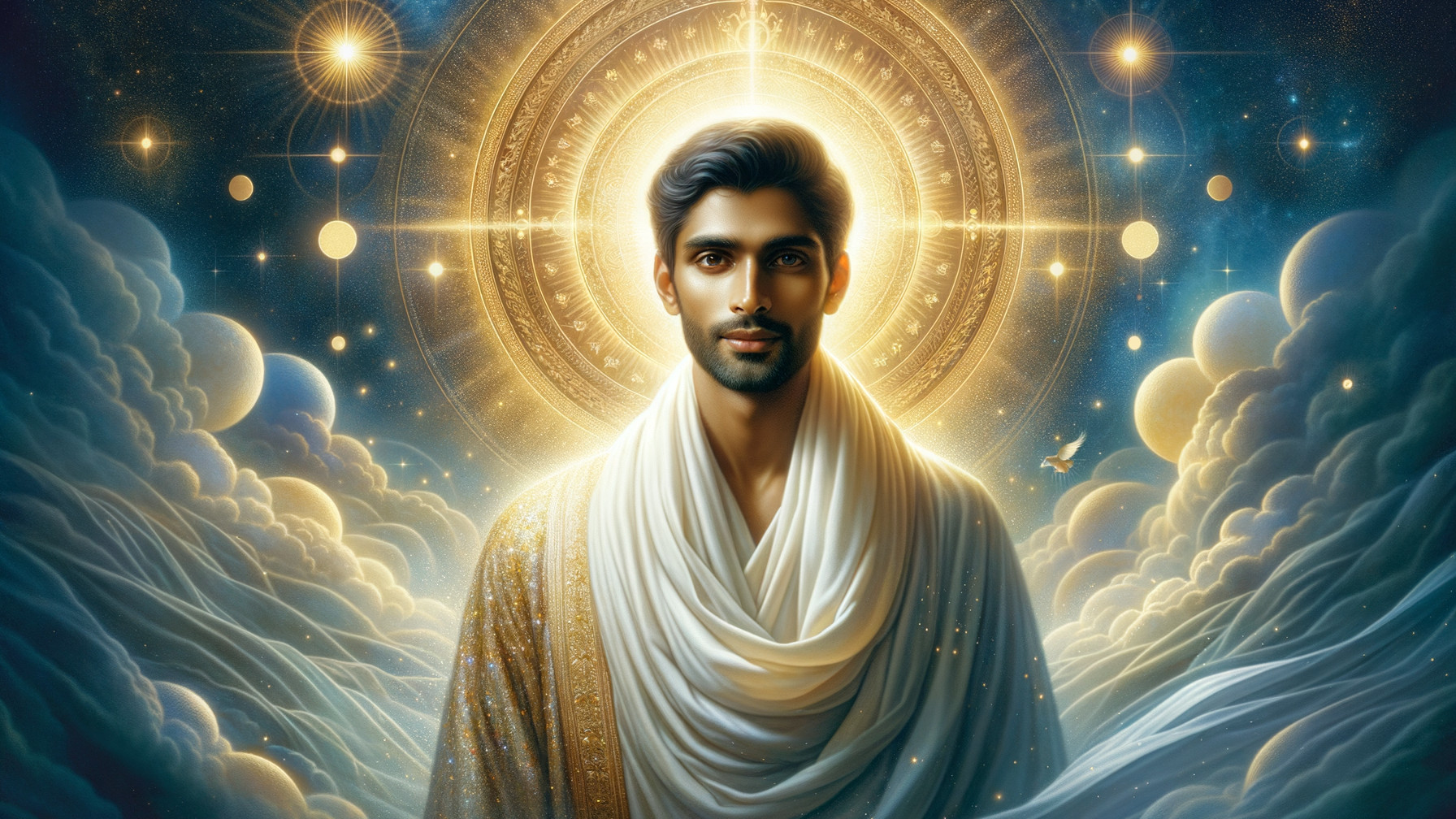 Serene Figure in Ethereal Clouds and Radiant Light