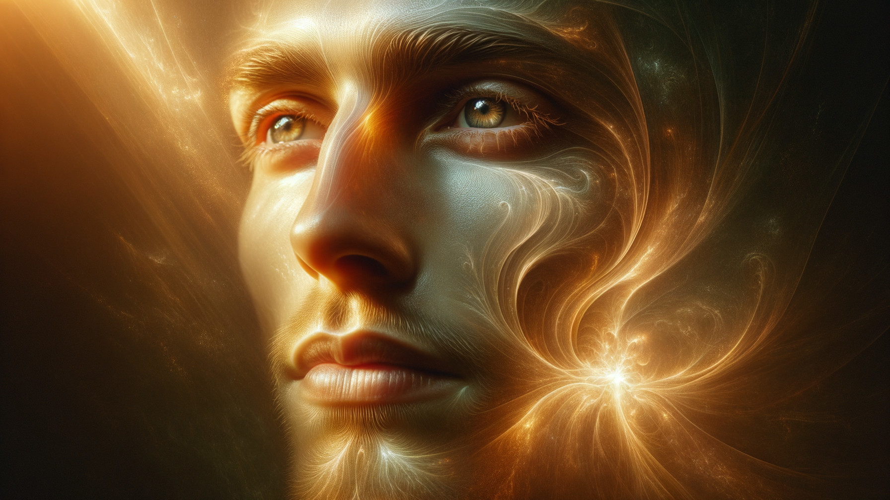 Surreal Ethereal Face in Golden Light and Patterns