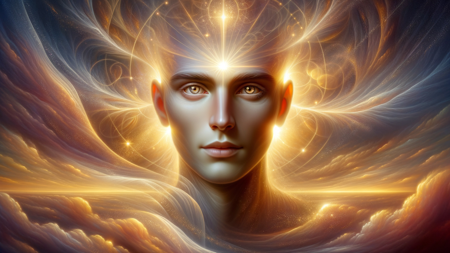 Surreal Portrait with Luminous Aura and Warm Colors