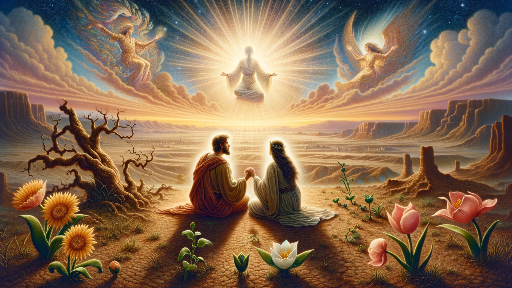 Desert Scene with Figures and Celestial Elements