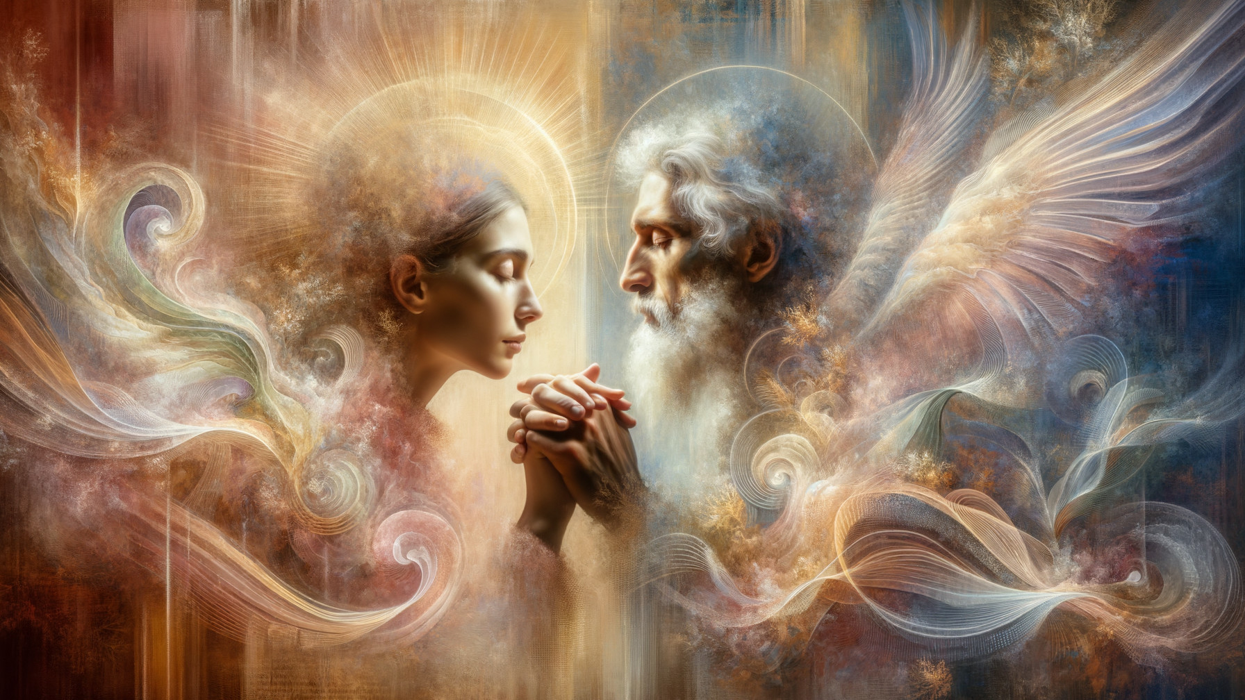 Surreal Scene of Unity Between Divine Figures