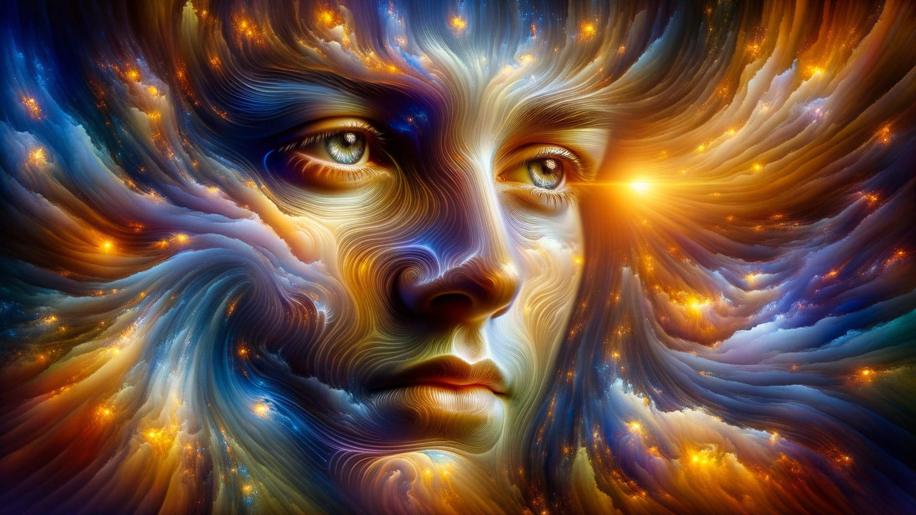 Abstract Portrait with Colorful Swirls and Light