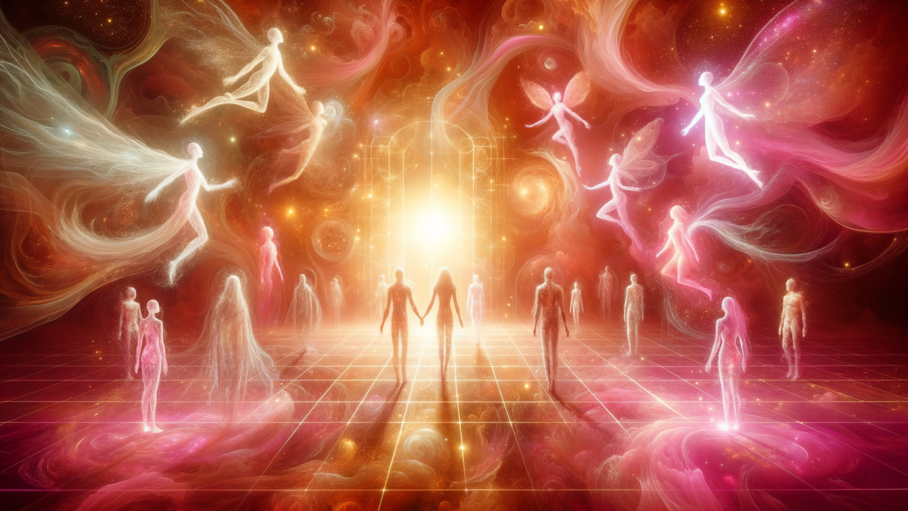 Surreal Scene of Glowing Spirits in Dreamlike Landscape