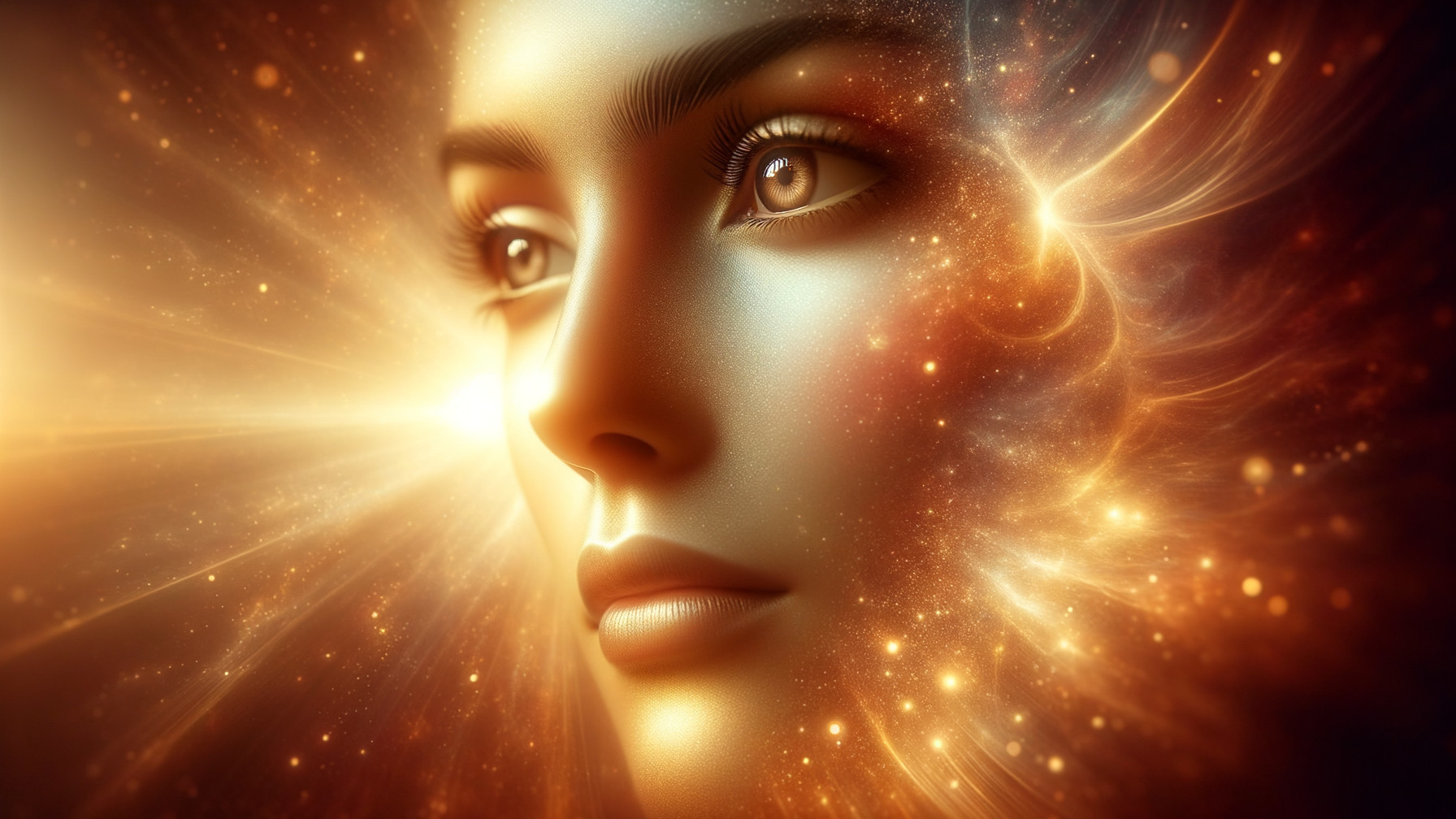 Close-Up of an Ethereal Face with Cosmic Elements