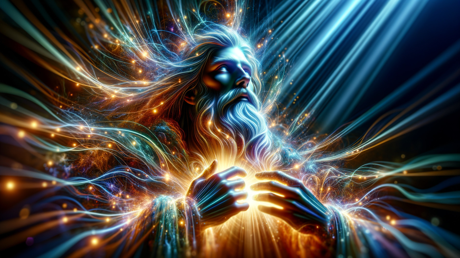 Ethereal Figure Surrounded by Cosmic Colors and Light