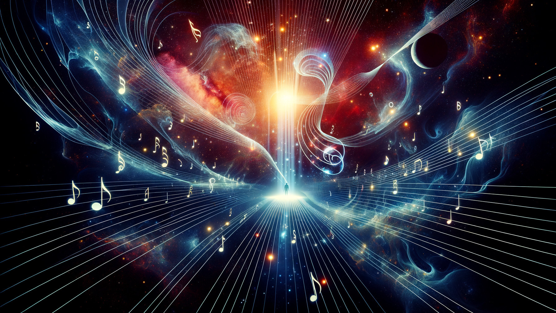 Cosmic Scene of Colorful Galaxies and Music Notes