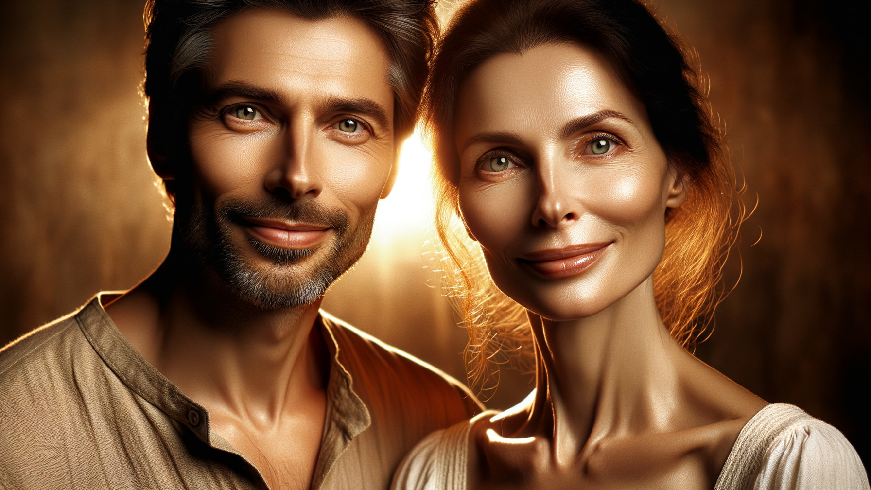 Close-up Portrait of a Smiling Couple in Warm Light