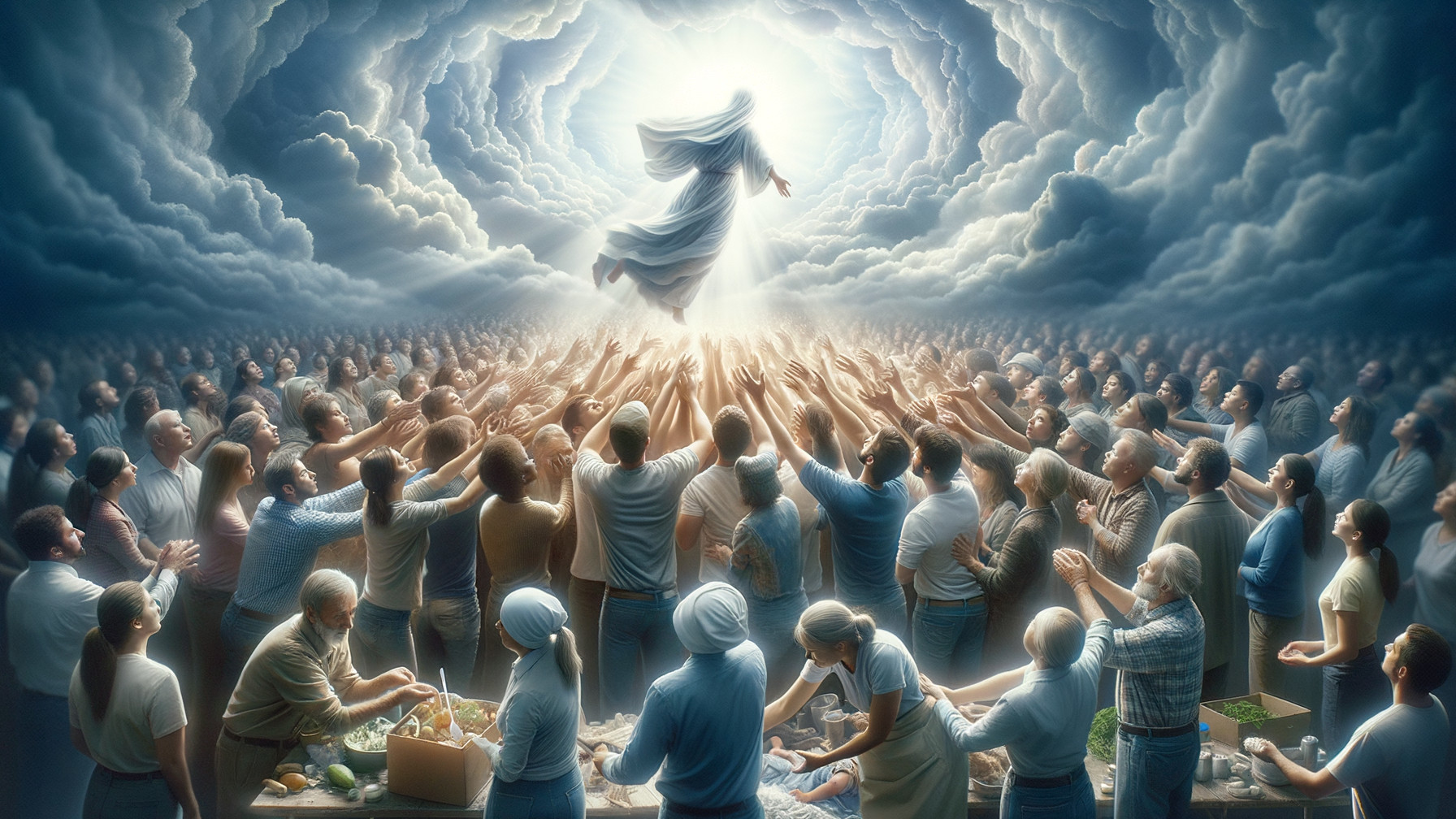 Radiant Figure Ascending Among Awe-Inspiring Clouds