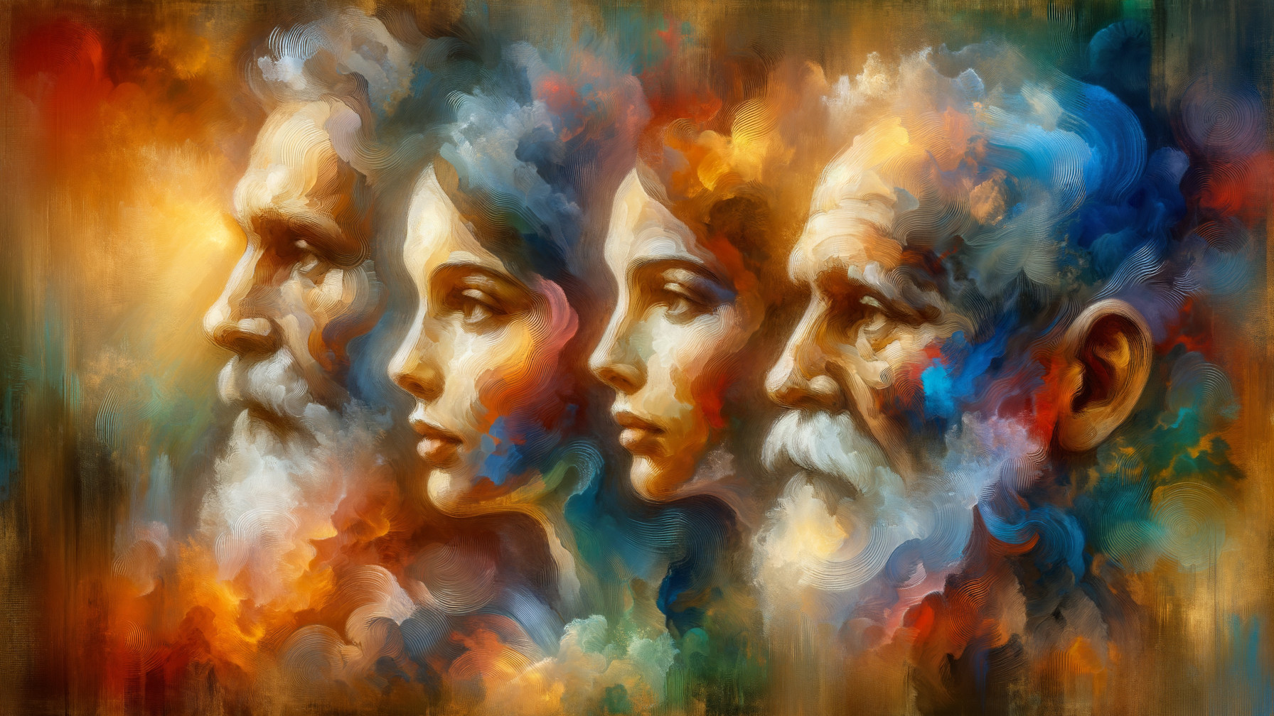 Silhouettes of Human Figures in Colorful Swirls