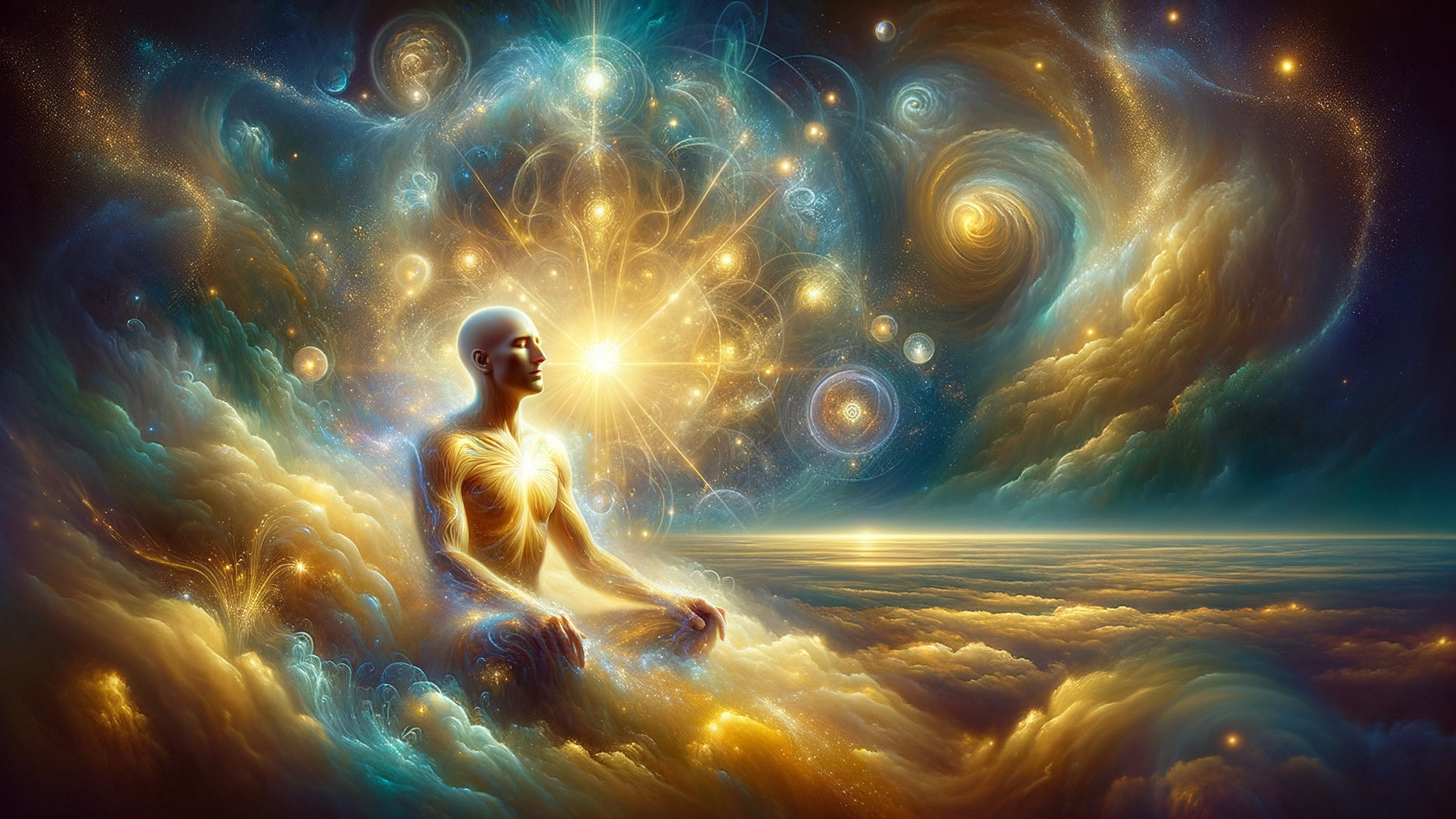 Mystical Digital Painting of a Meditating Figure