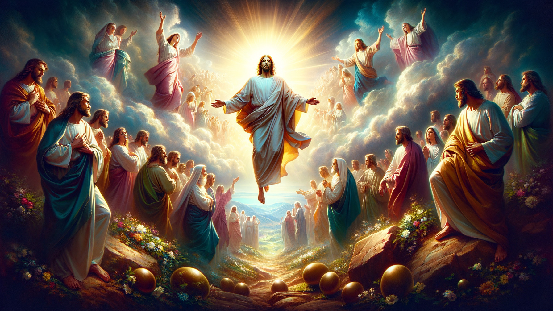 Religious Icon Ascending Amidst Heavenly Clouds