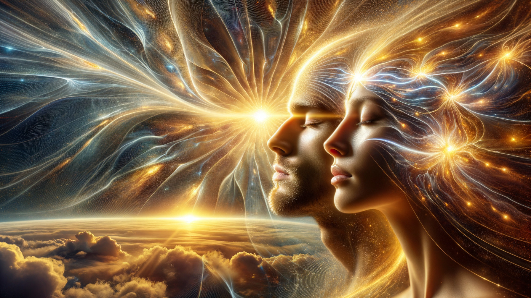 Cosmic Scene of Illuminated Faces with Energy Streams